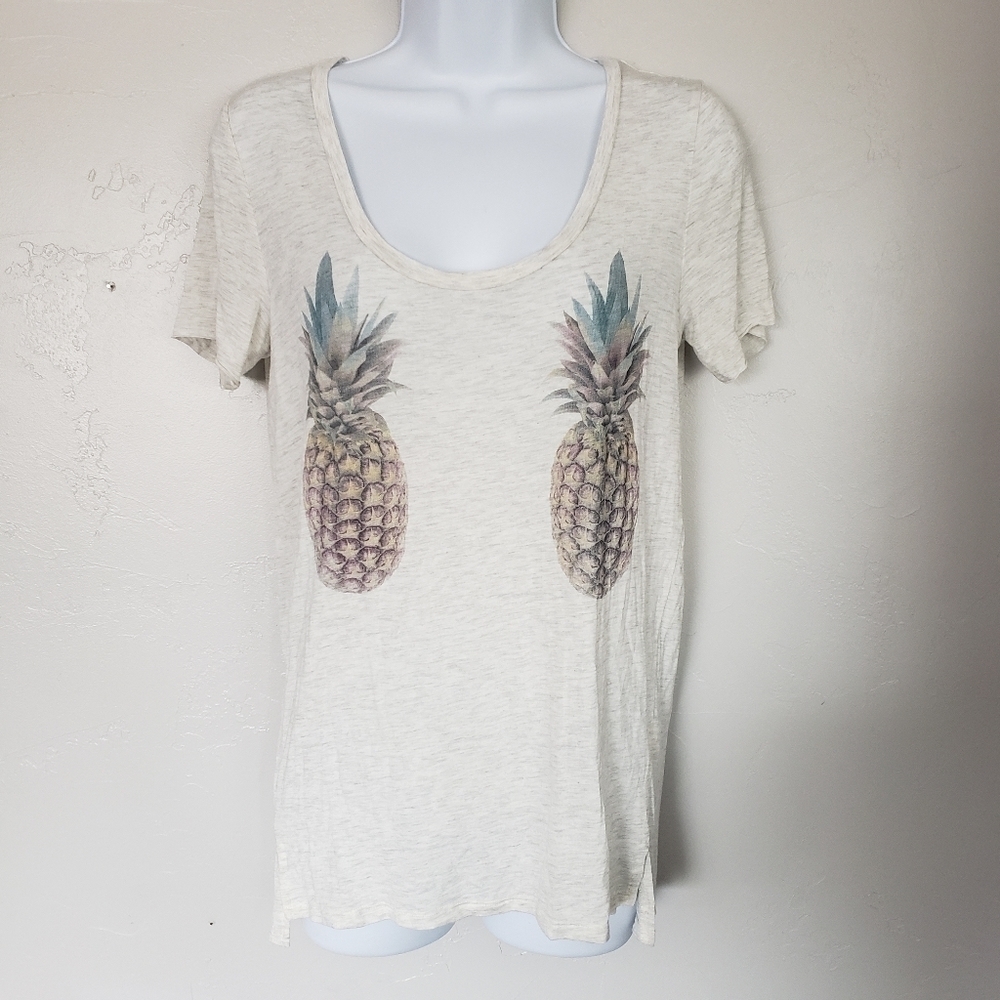 Pink Victoria's Secret Super Soft Cream Grey Pineapple Graphic T-shirt XS